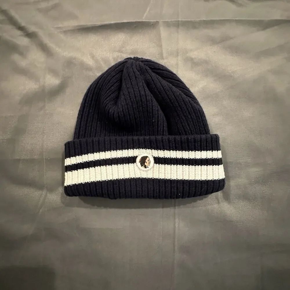 Vintage 90s American Needle Beanie Chief Navy Blue Acrylic Knit Winter Hat